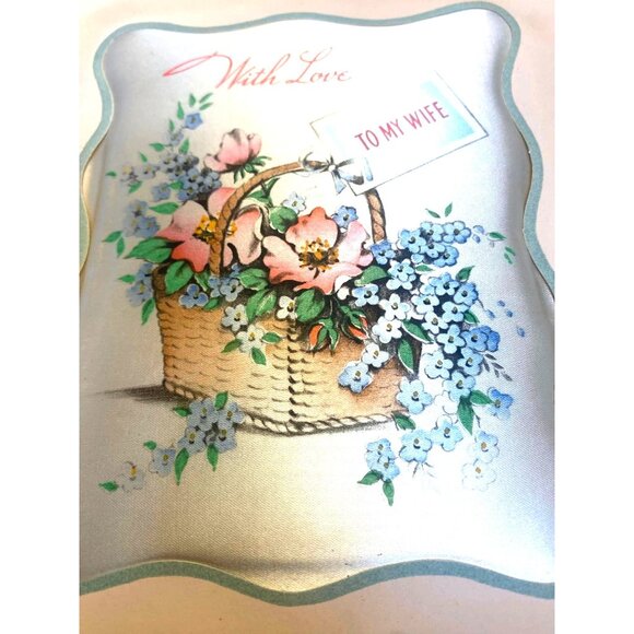 Vintage Greeting Card To My Wife Romantic Sentiment With Floral Basket Design In - Picture 3 of 10